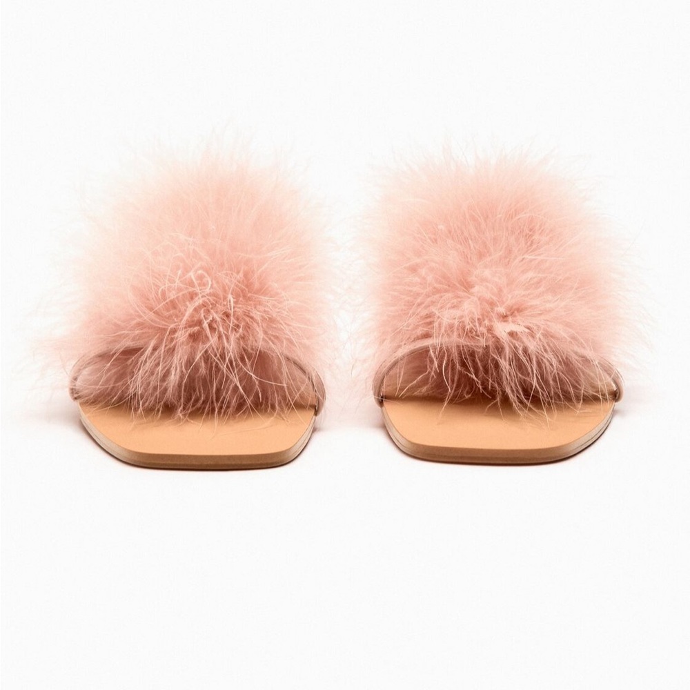 Zara Pink Feather Slide Sandals